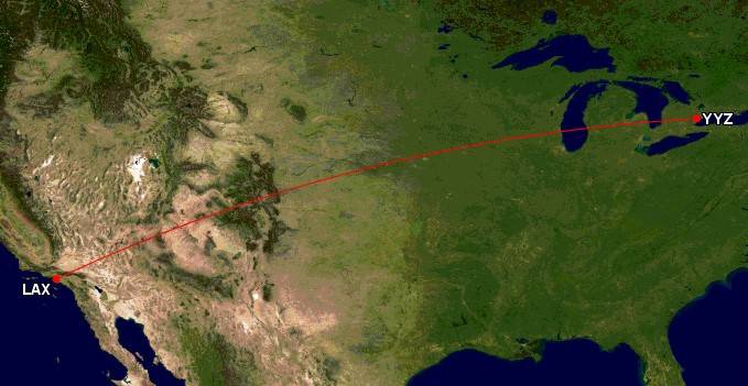 Toronto to Los Angeles LAX route map