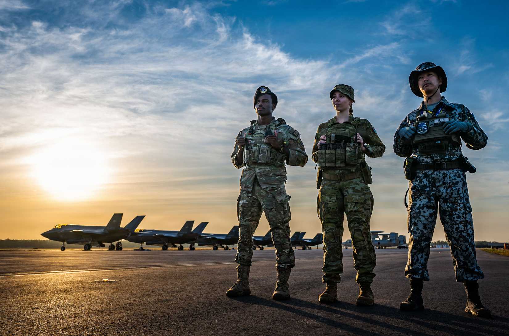 US, Australian, and Japanese crew at RAAF Base Darwin, Australia
