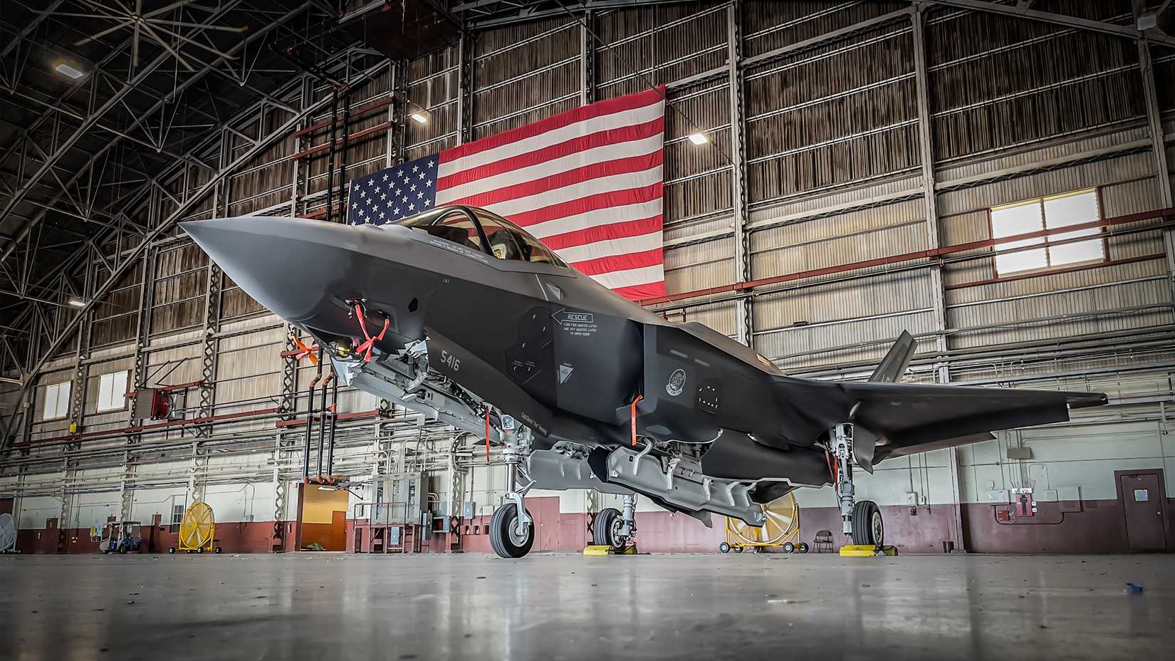 usaf f-35 in a hangar