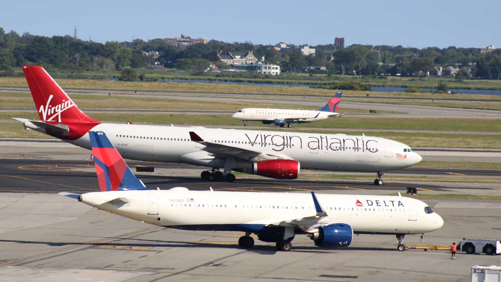Long haul passenger jets sharing the apron at John F Kennedy International Airport