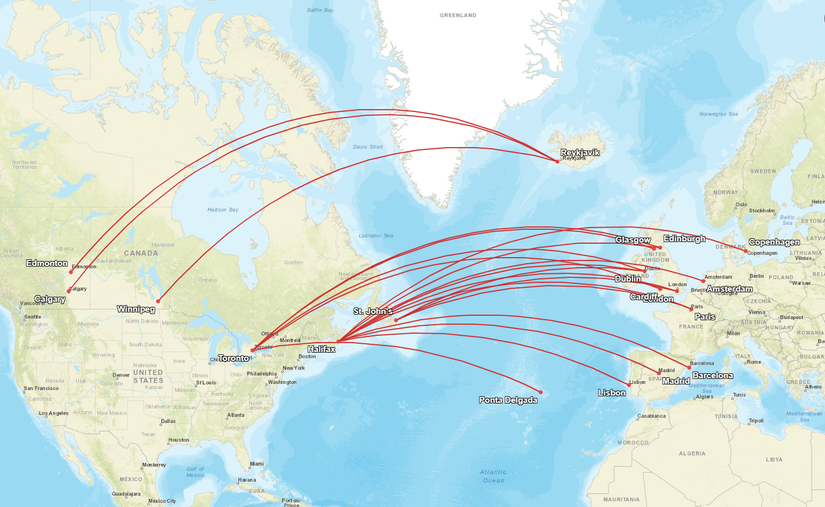 WestJet 737 MAX Europe Routes Map