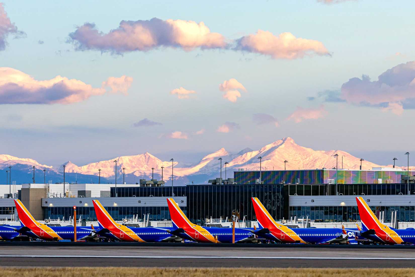 Southwest Airlines aircraft at sunrise in Denver