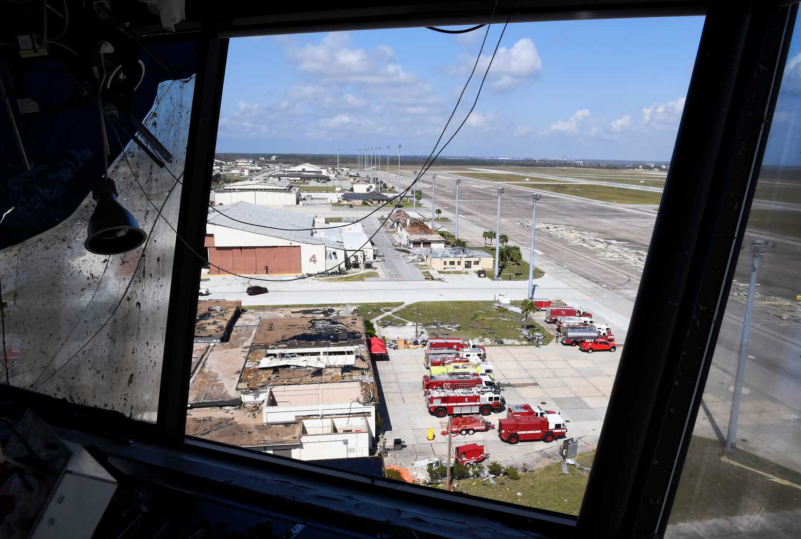 View of aftermath from control tower. 