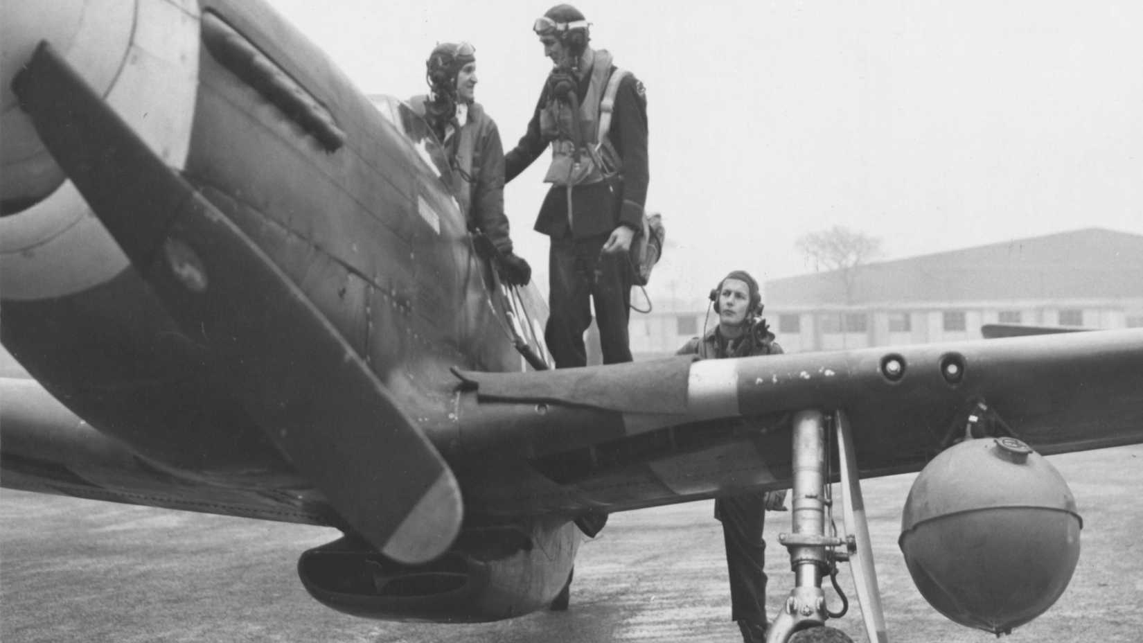 A close up view of the  North American P-51 %22Mustang%22 long range fighter plane