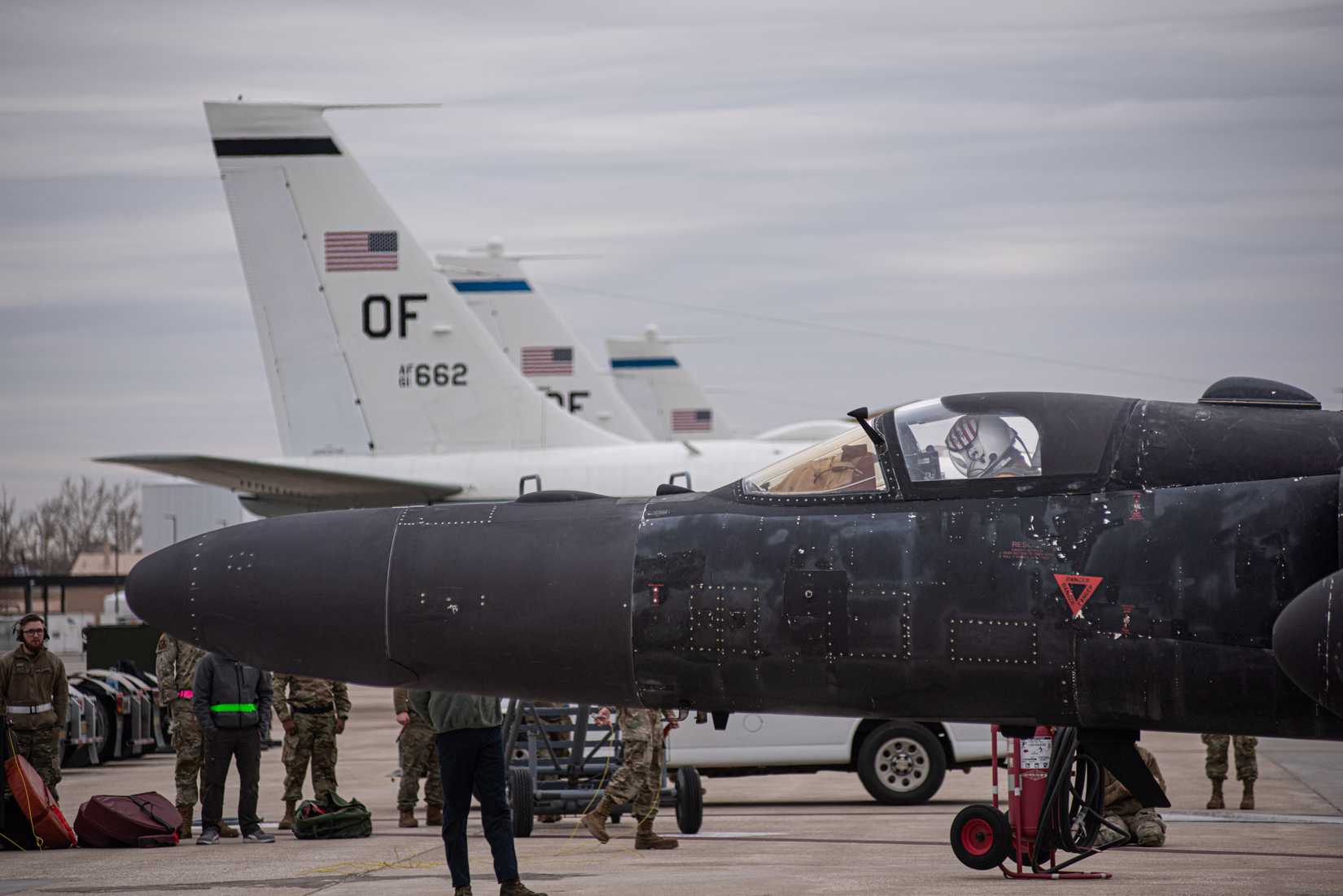 A U-2S Dragon Lady’s pilot running their checklists after training flight at Offutt Air force Base, Nebraska
