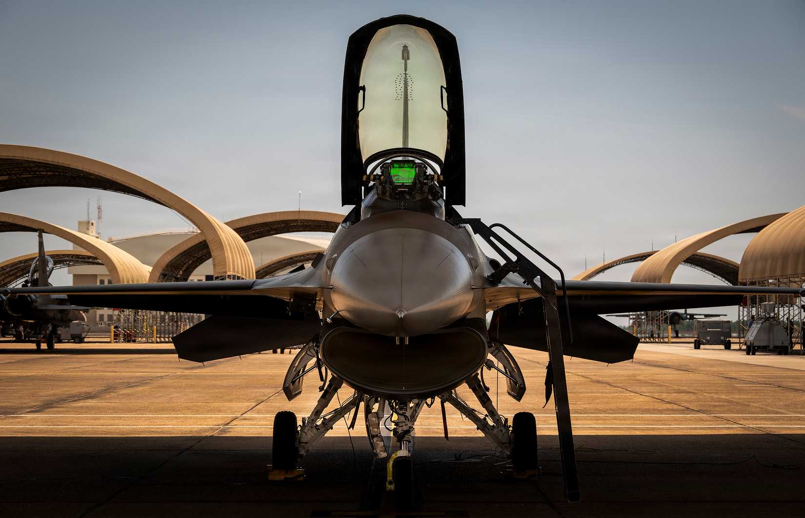 A VENOM modified F-16 Fighting Falcon sits ready for its next mission at Eglin Air Force Base, Florida.