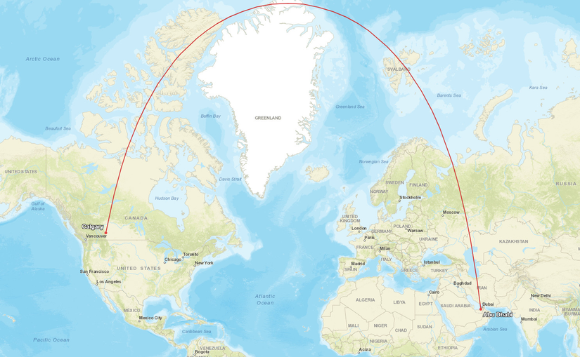 Abu Dhabi Calgary Route Map