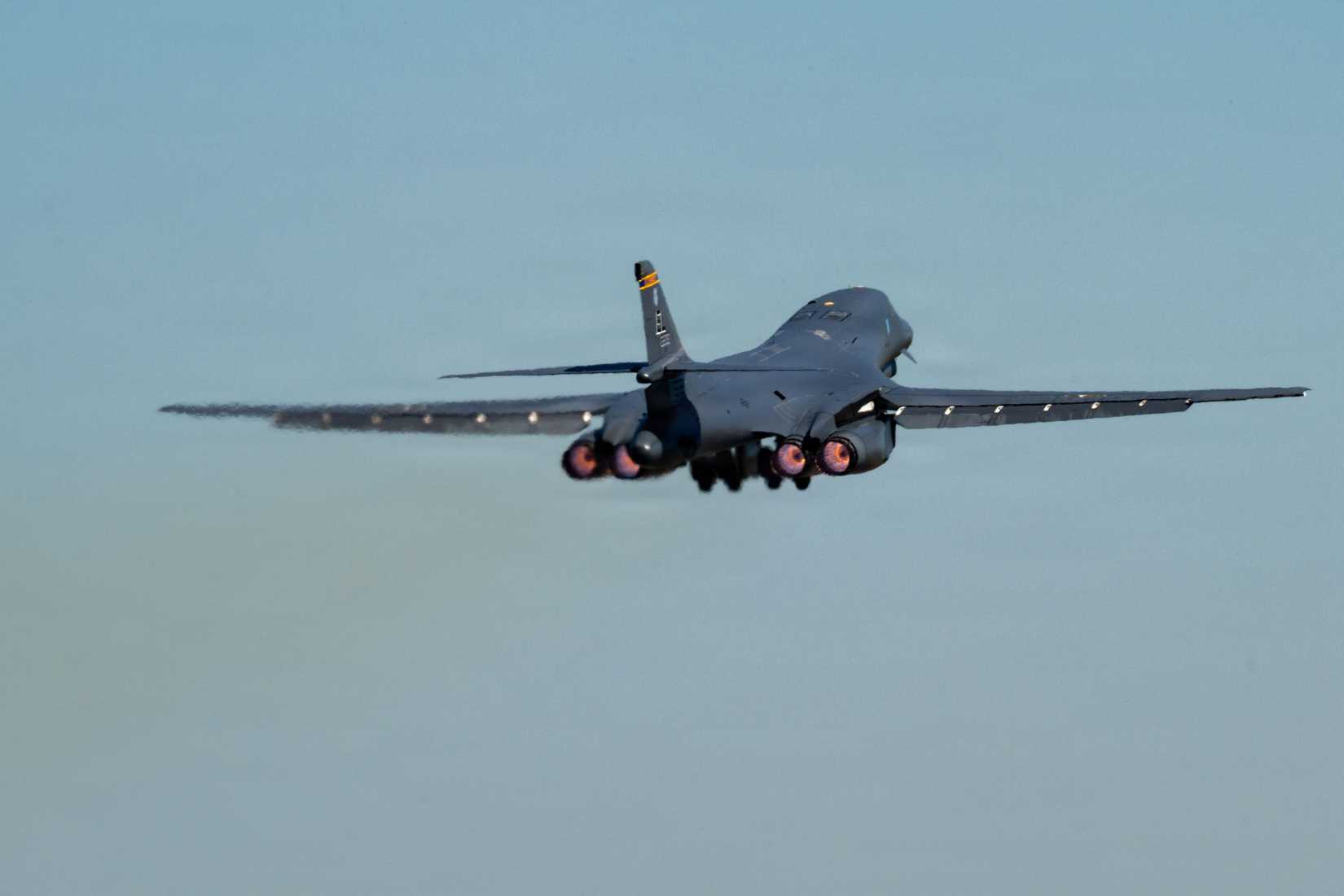 Air Force B-1B Lancer aircraft takes off for a flight in support of regional security in the U.S. Central Command area