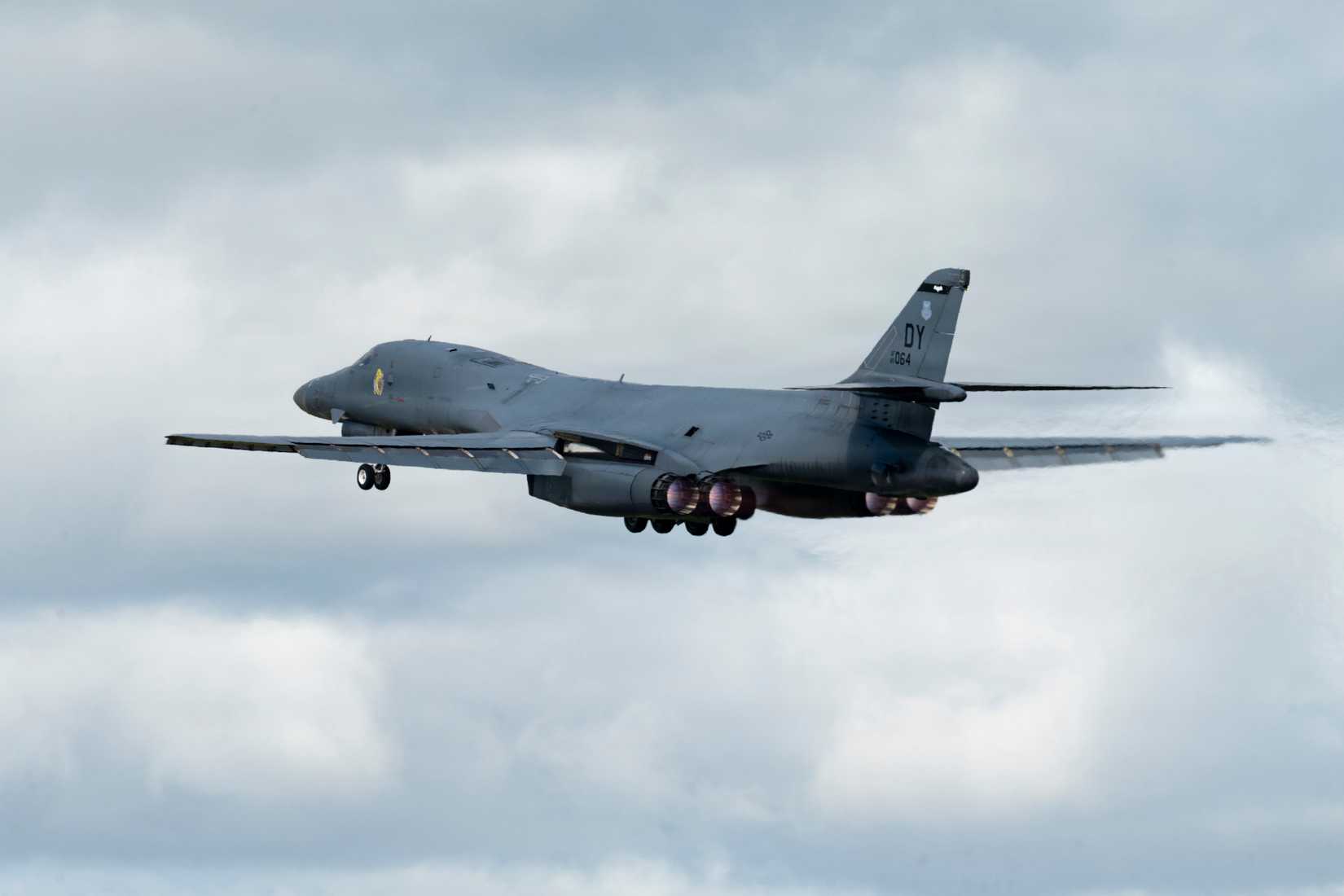 Air Force B-1B Lancer takes off in support of regional security in the U.S. Central Command area of responsibility.