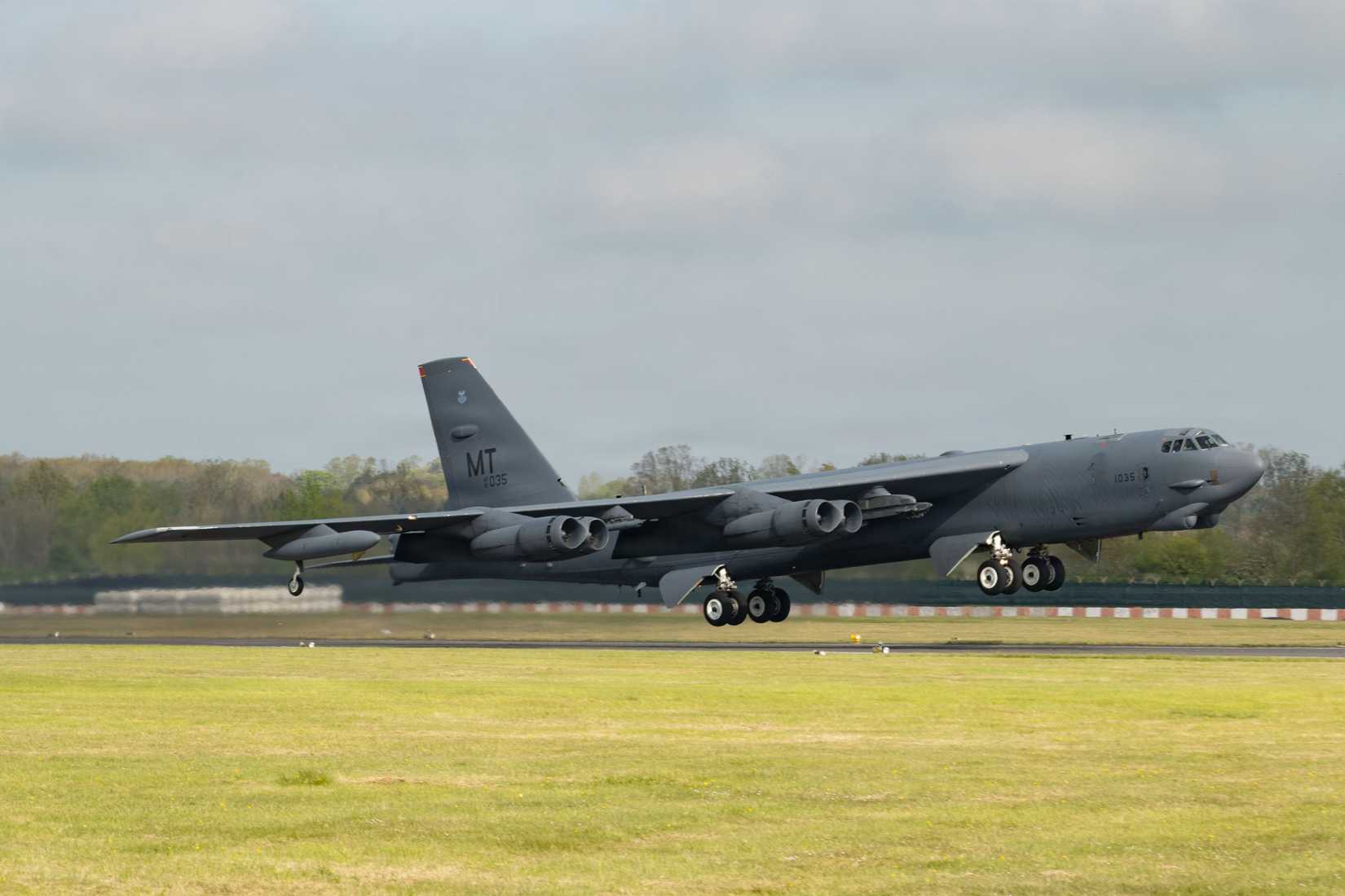 Air Force B-52H Stratofortress aircraft takes off for a proficiency flight in support of Exercise African Lion 2026