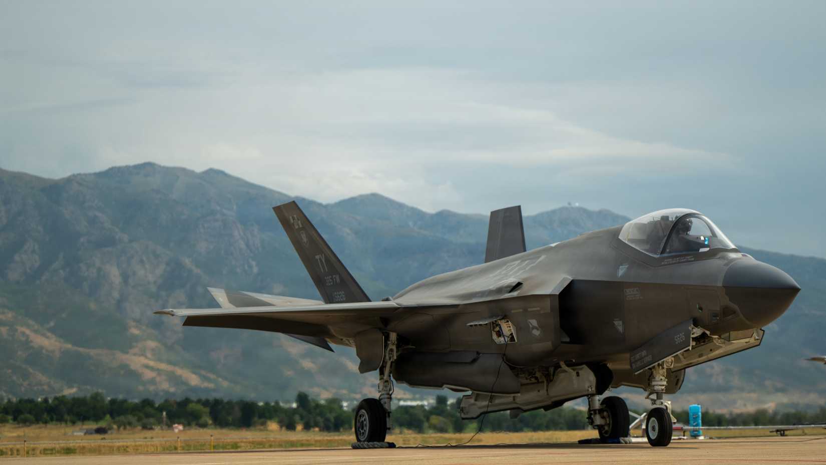 Air Force F-35A Lightning II aircraft assigned to the 95th Fighter Squadron sits on the flightline during Weapons System Evaluation Program-Combat Hammer 26.07 at Hill Air Force Base