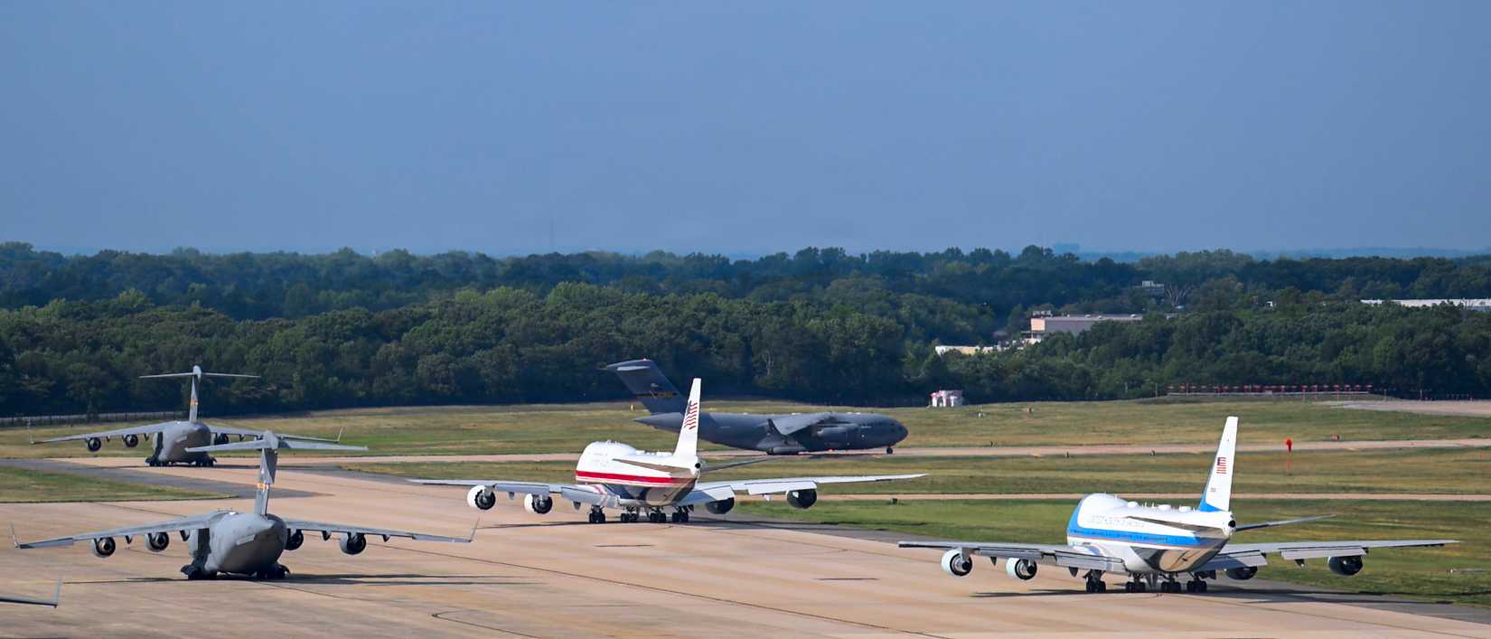 Air Force VC-25A aircraft and a VC-25B Bridge aircraft, assigned to the 89th Airlift Wing
