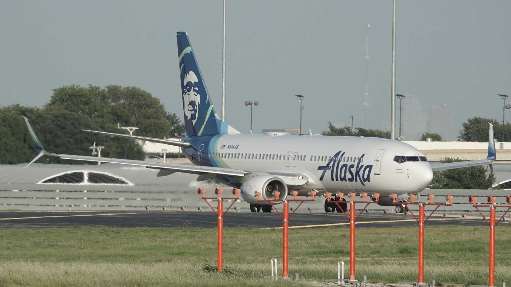 Alaska Airlines Boeing 737-8 MAX, taxiing at Dallas Fort Worth International Airport