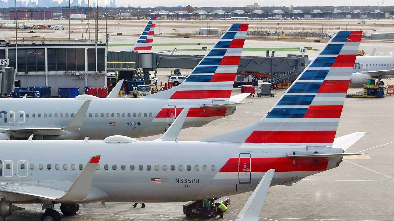 American Airlines aircraft line up at Chicago O'Hare