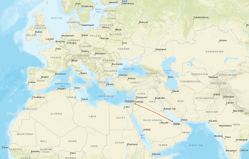 Amman Doha Route Map