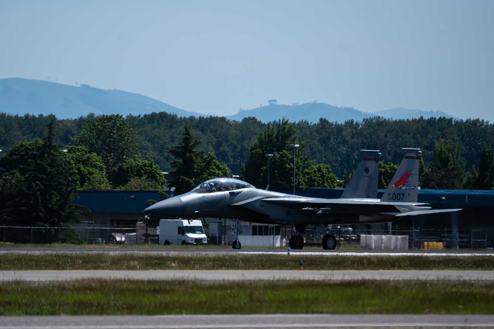 An F-15EX assigned to the 123rd Fighter Squadron takes off from Portland Air National Guard Base