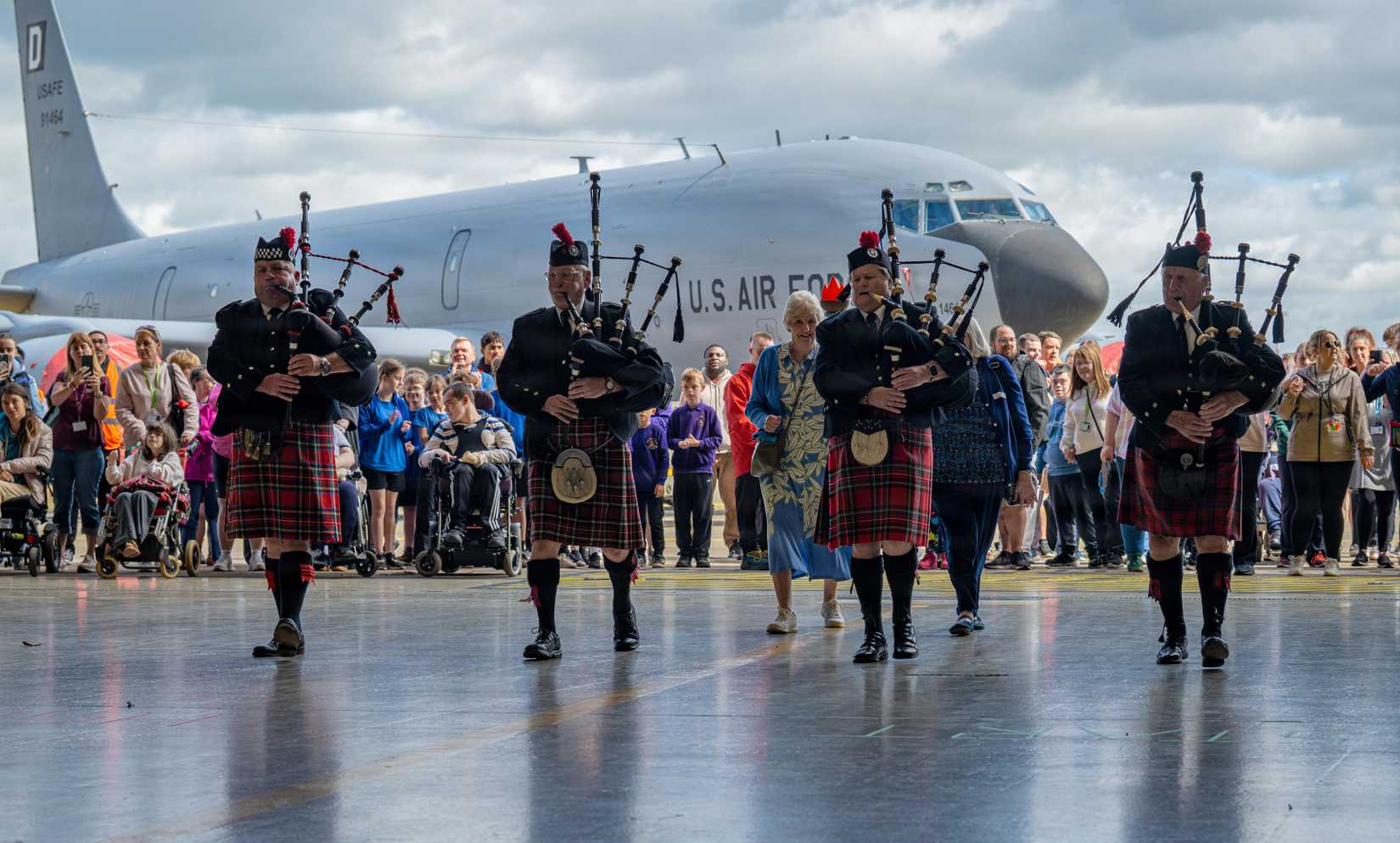 Bagpipers perform for Joan Mann Special Sports Day at RAF Mildenhall