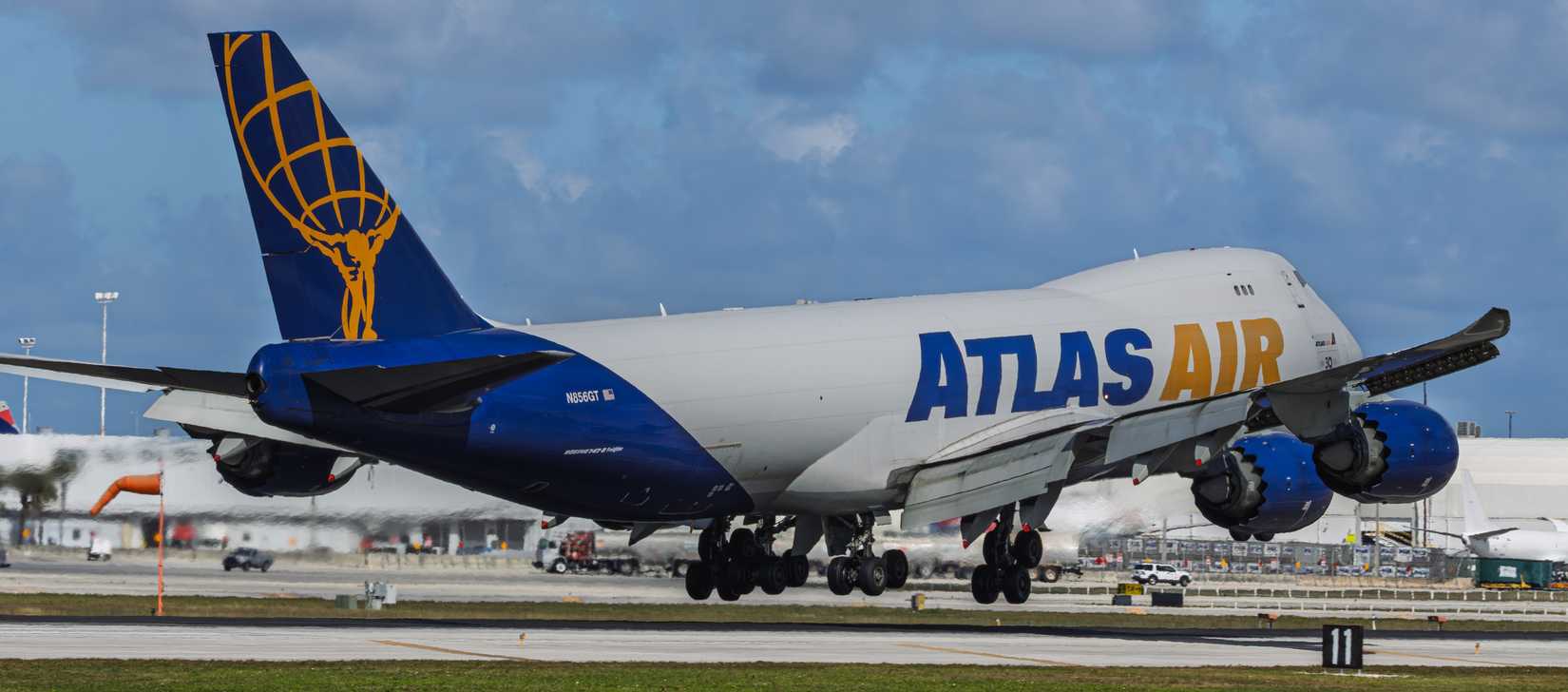 Boeing 747 of the Atlas Air Company landing at Miami Florida International Airport