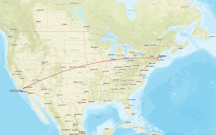 Boston LAX Flight Map