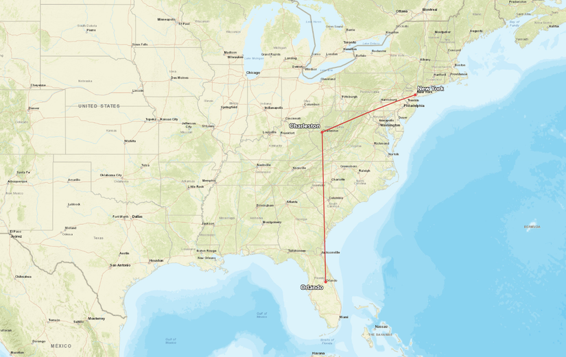 Breeze EWR-CRW-MCO Route Map