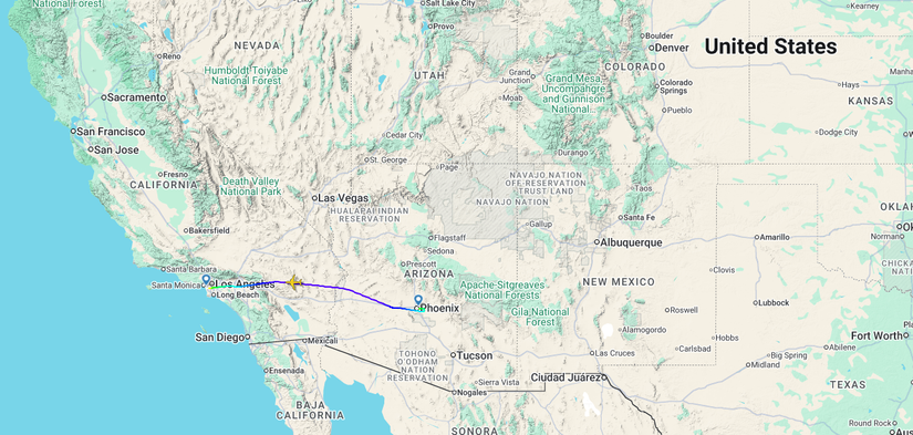 DHL PHX LAX Route Map