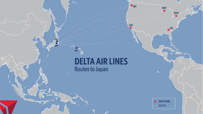 Delta Air Lines' routes to Japan.