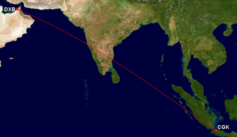 Dubai to Jakarta route map