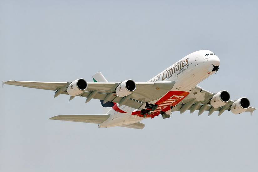 Emirates A380 in the air