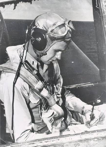 US Navy Pilot George H.W. Bush in the cockpit of an Avenger