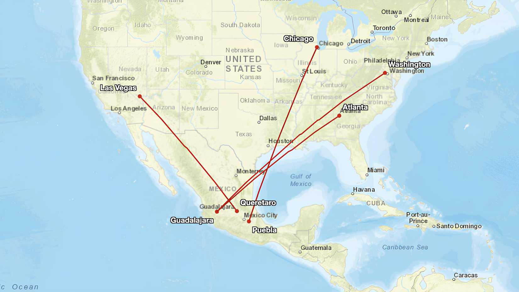 Map of Volaris' newly launched routes 