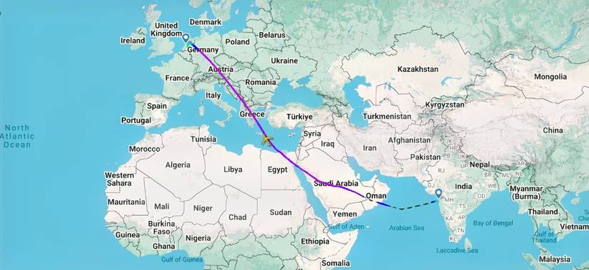 IndiGo BOM to AMS flight path