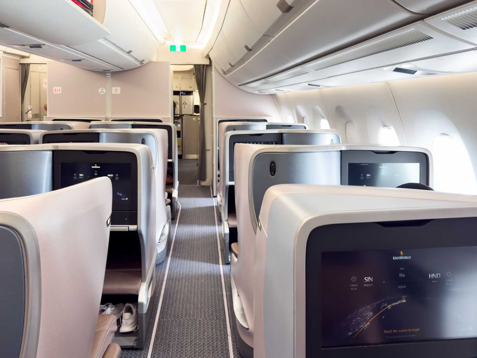 interior of a Singapore Airlines aircraft with spacious seating