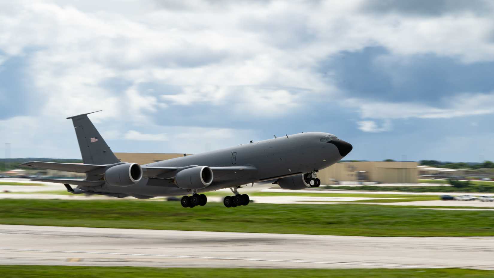 ir Force KC-135 Stratotanker aircraft takes off at Andersen Air Force Base, Guam