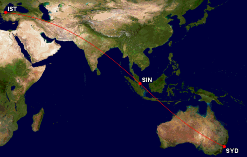 IST-SIN-SYD ROUTE MAP