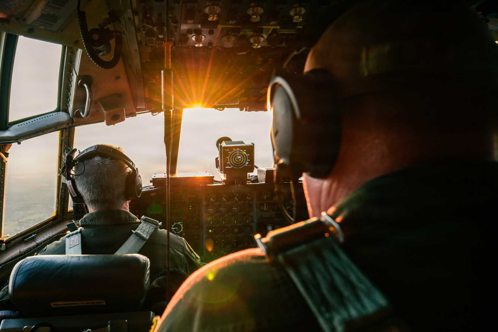 Lt. Col. Jonathan Blackann, C-130H Hercules pilot, and Master Sgt. Rich Lawton, flight engineer, both members of the 910th Airlift Wing