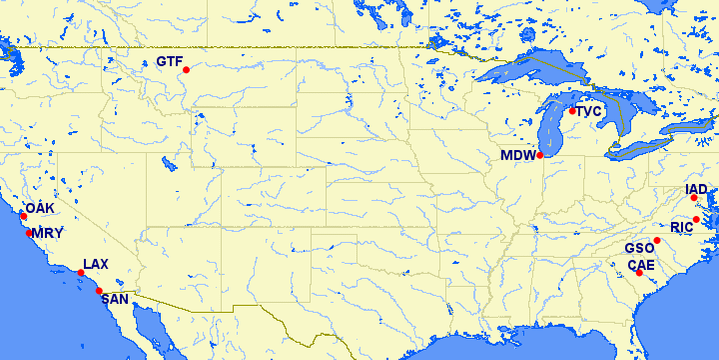 Allegiant Map suspended airports