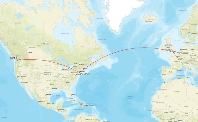 Paris London New York Seattle Route Map
