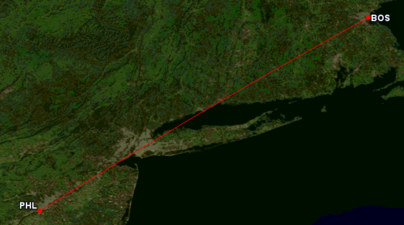 phl to bos a321xlr route map