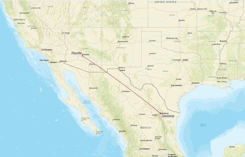 Phoenix Monterrey Route Map