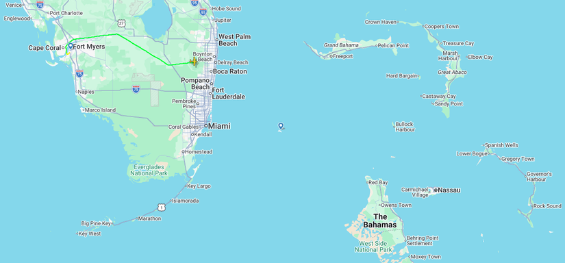 Piper PA39 Florida Bahamas Flight Map