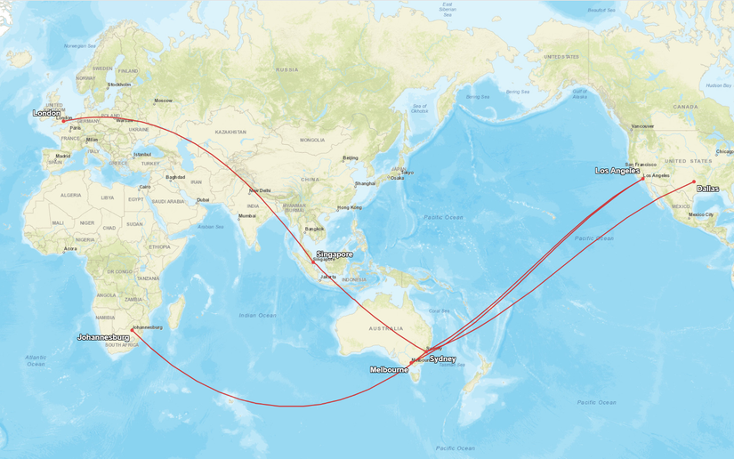 Qantas A380 Routes Map
