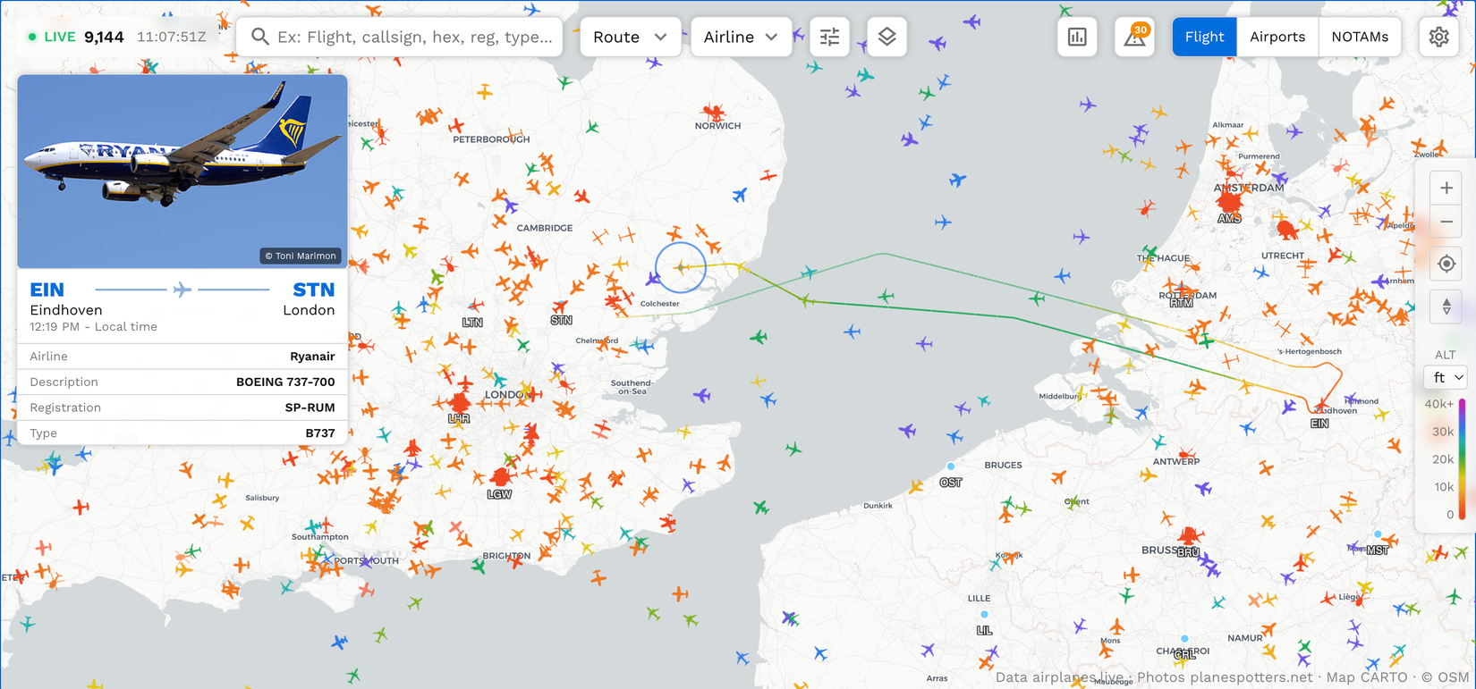 Ryanair Boeing 737-700 route