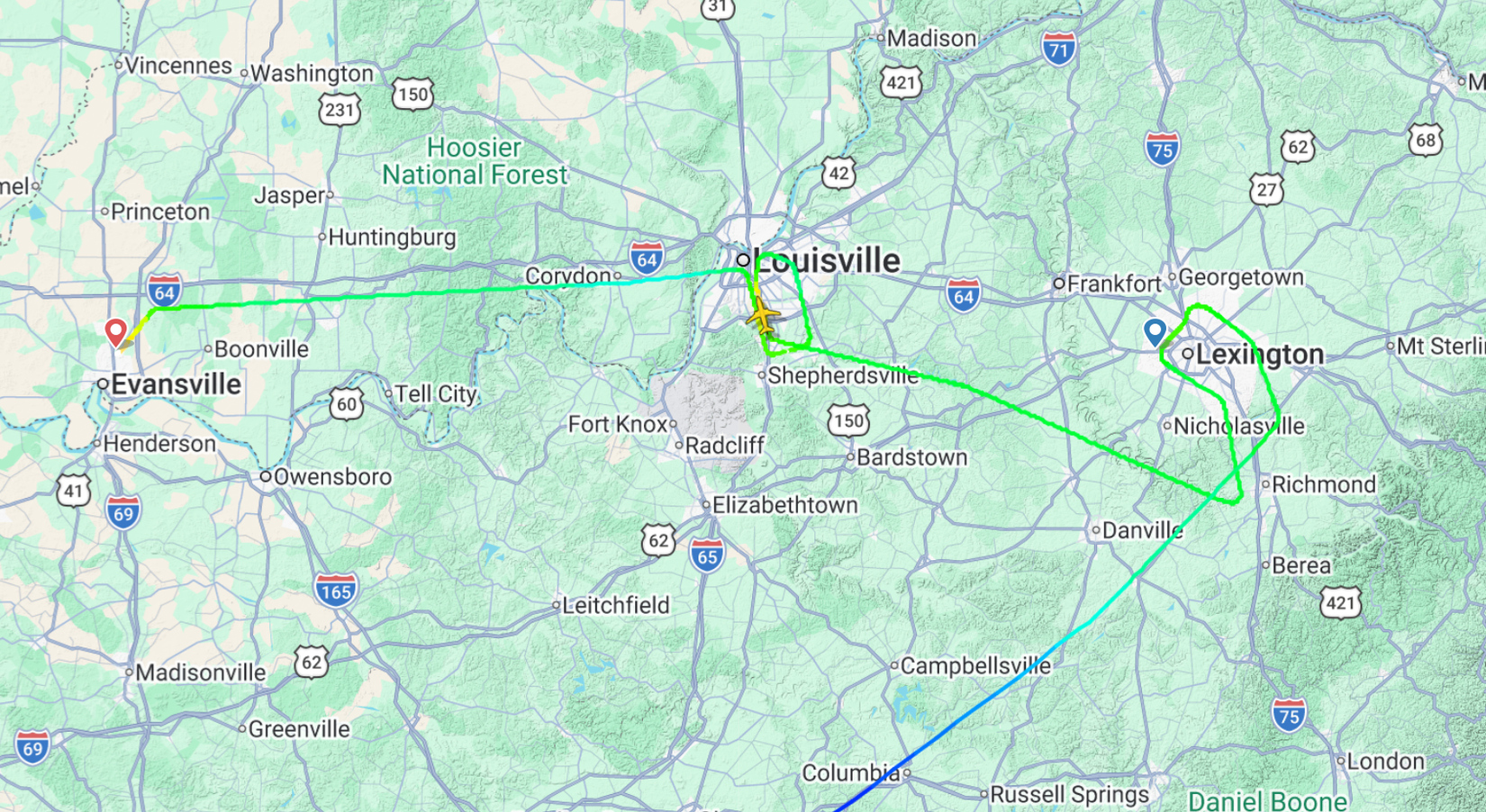 flightradar24 map of american eagle flight in kentucky