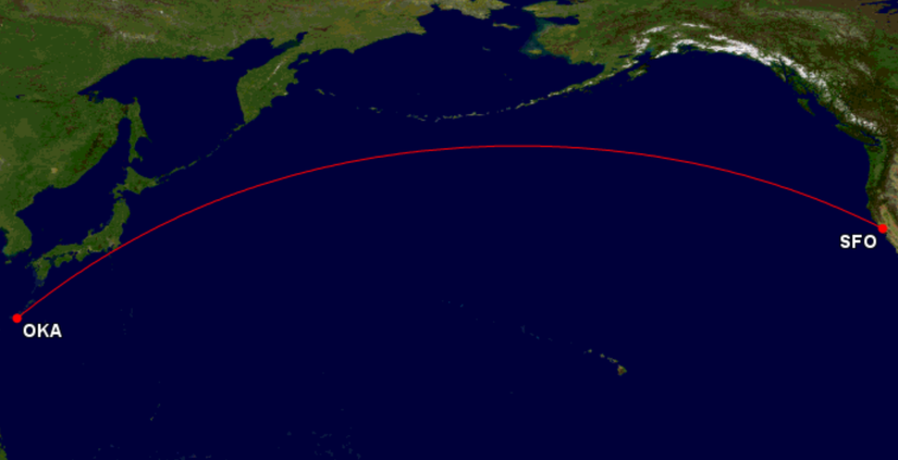 SFO OKA route map
