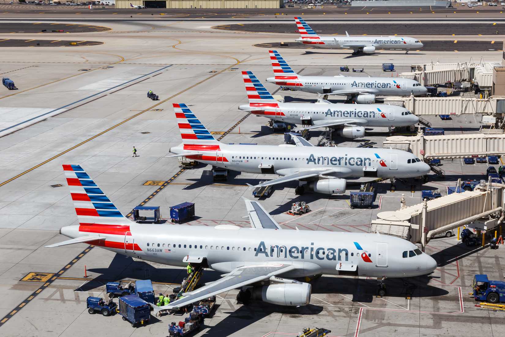 American Airlines Airbus A320 aircraft parked parallel  