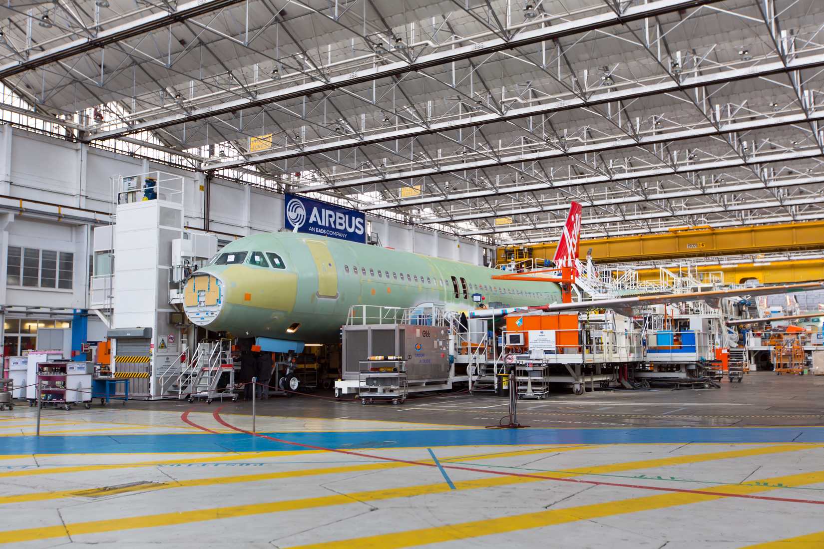 Inside the the final assembly of Airbus A320 of AirAsia Airlines 