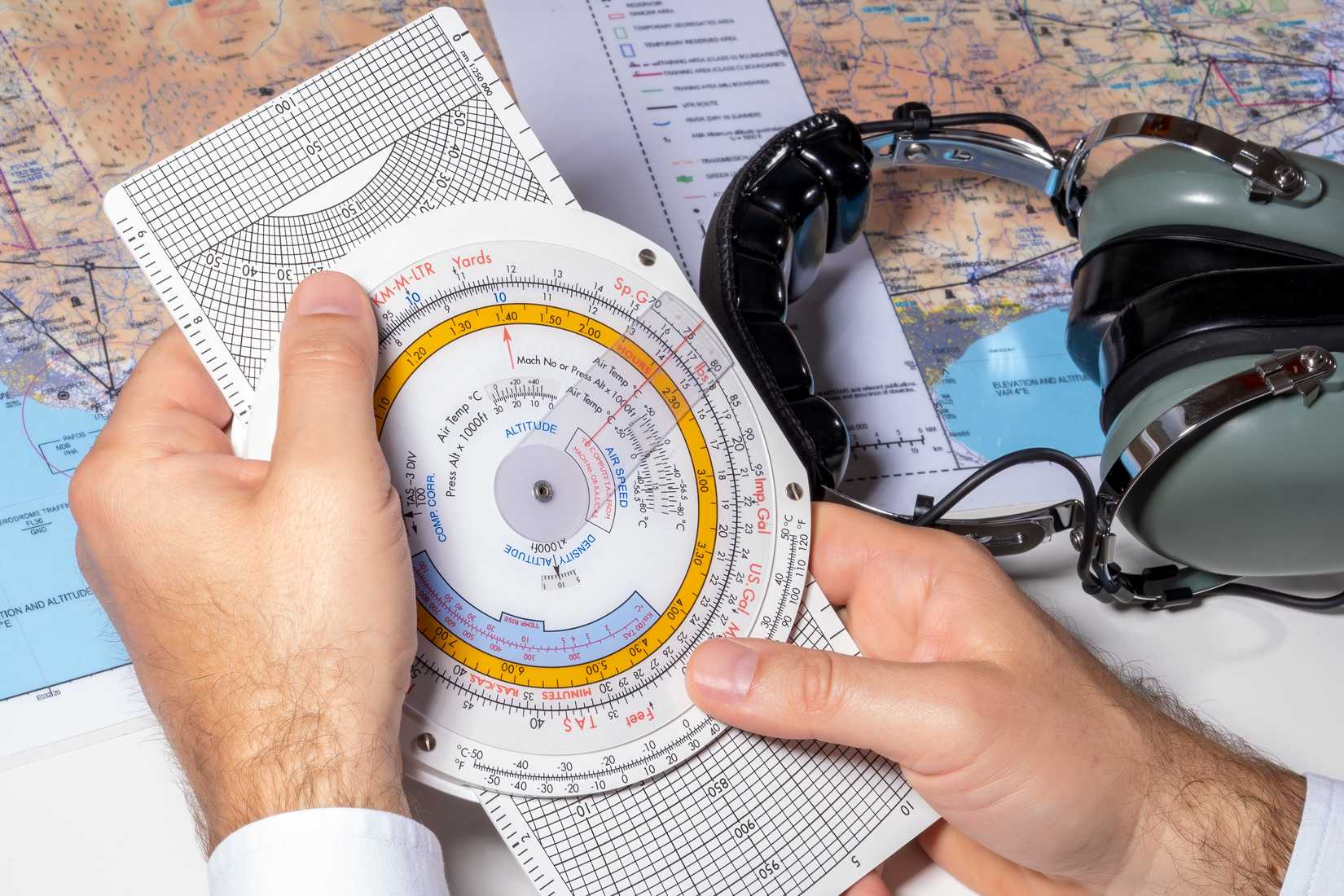 The pilot plans a flight, calculates the altitude, speed, fuel consumption of the aircraft. 