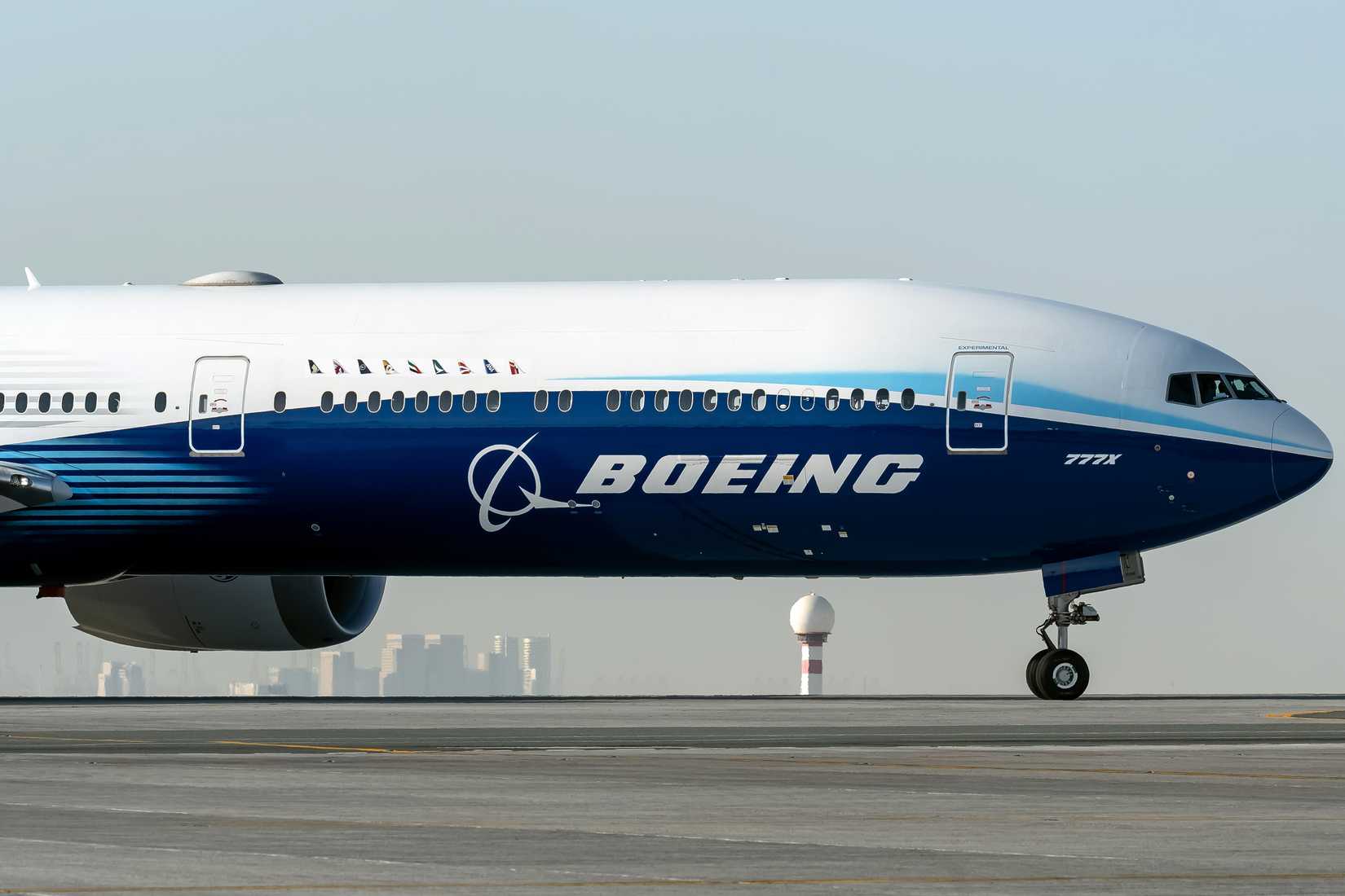 Close up of Boeing 777X aircraft 