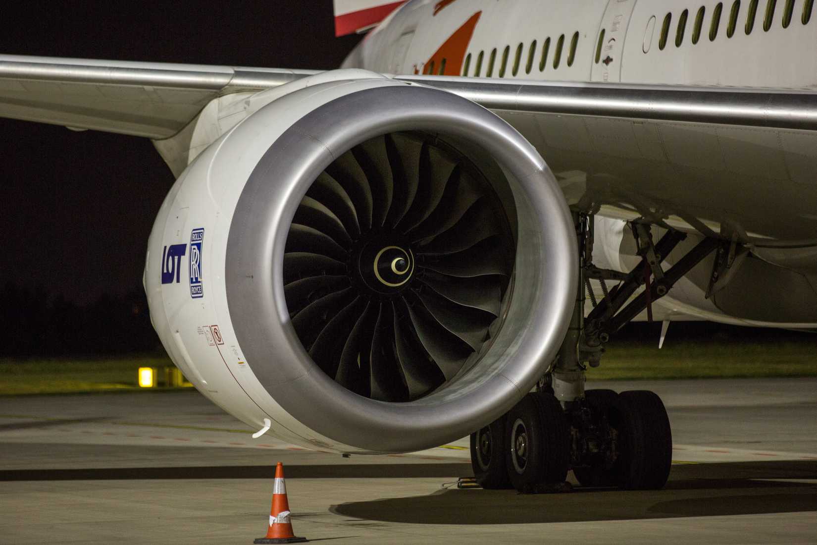 Rolls Royce Trent 1000 aircraft engine on the wing of an Polish Airlines LOT Boeing 787-8 Dreamliner