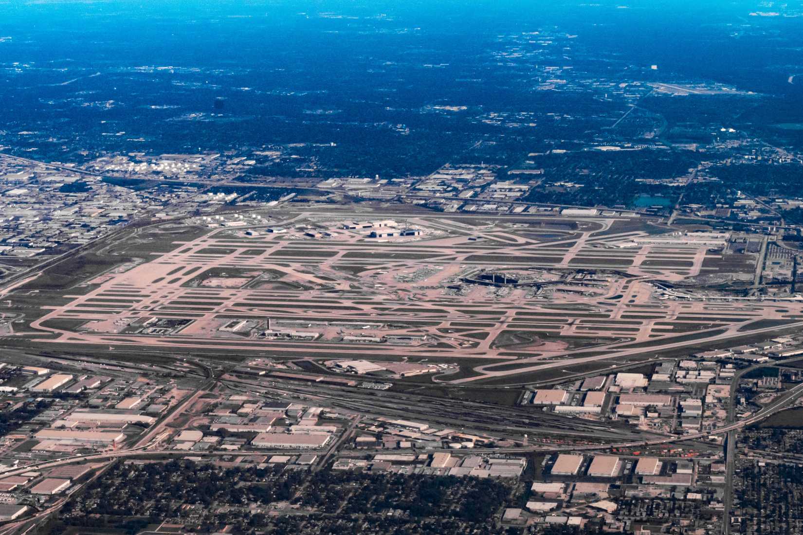 O'Hare Airport ORD - Chicago, Illinois - Aerial view of the runways and terminals of O'hare airport outside of Chicago
